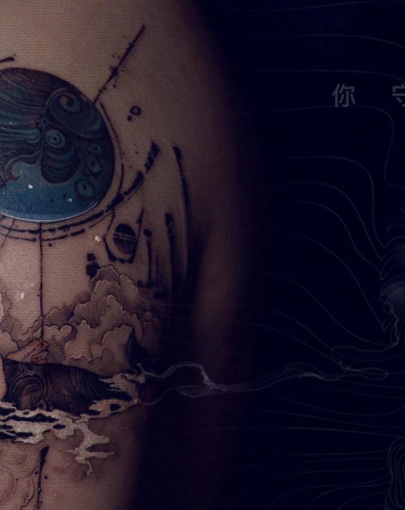 鲸纹身图片_手臂水彩水墨纹身图案