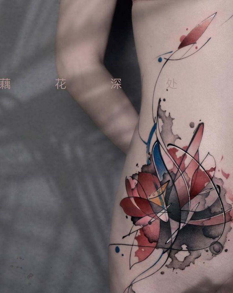 遮盖作品纹身图片_腰部腹部水墨遮盖纹身图案