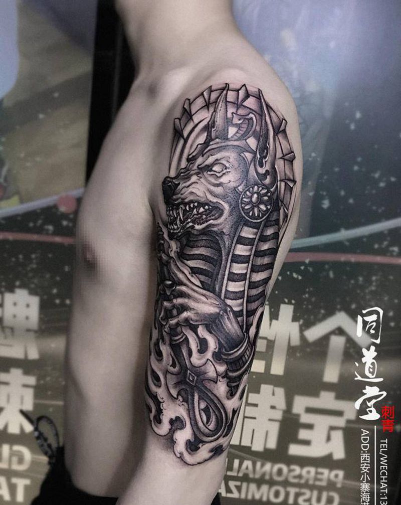 阿努比斯原创纹身图片_手臂欧美写实纹身图案