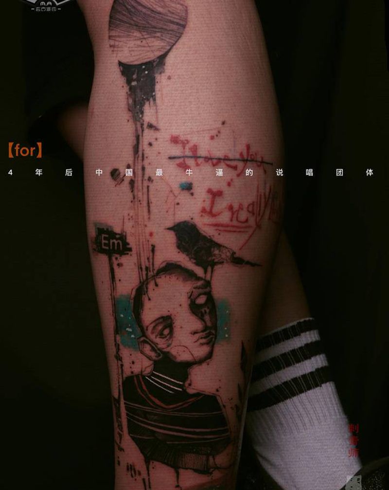 【about love】纹身图片_腿部表现主义纹身图案