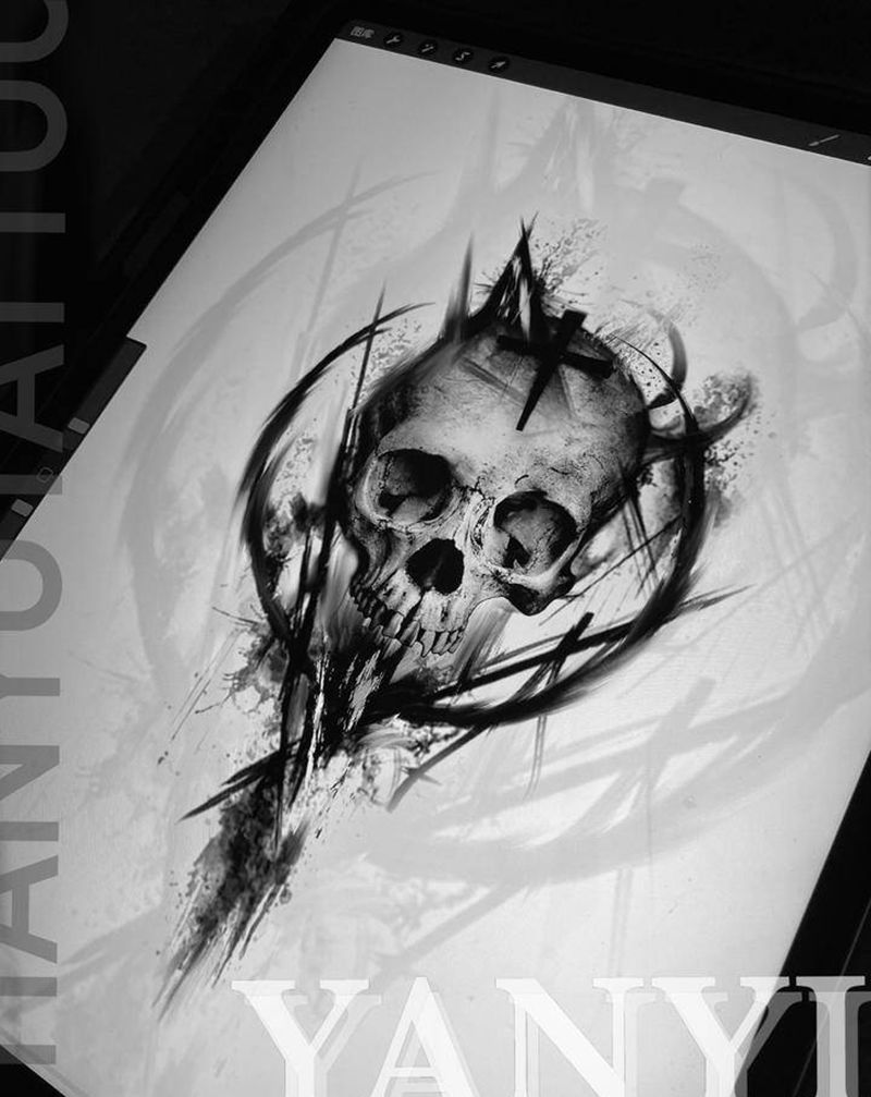 【客稿】膝盖骷髅设计☠️纹身图片_腿部欧美写实纹身图案