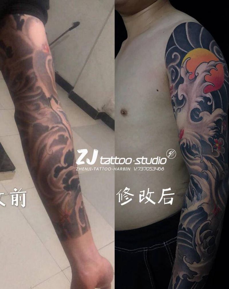 修改花臂纹身图片_手臂老传统纹身图案