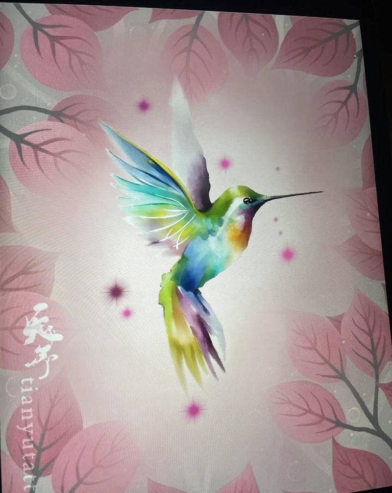 【手稿可约】彩色蜂鸟纹身图片_水彩水墨纹身图案