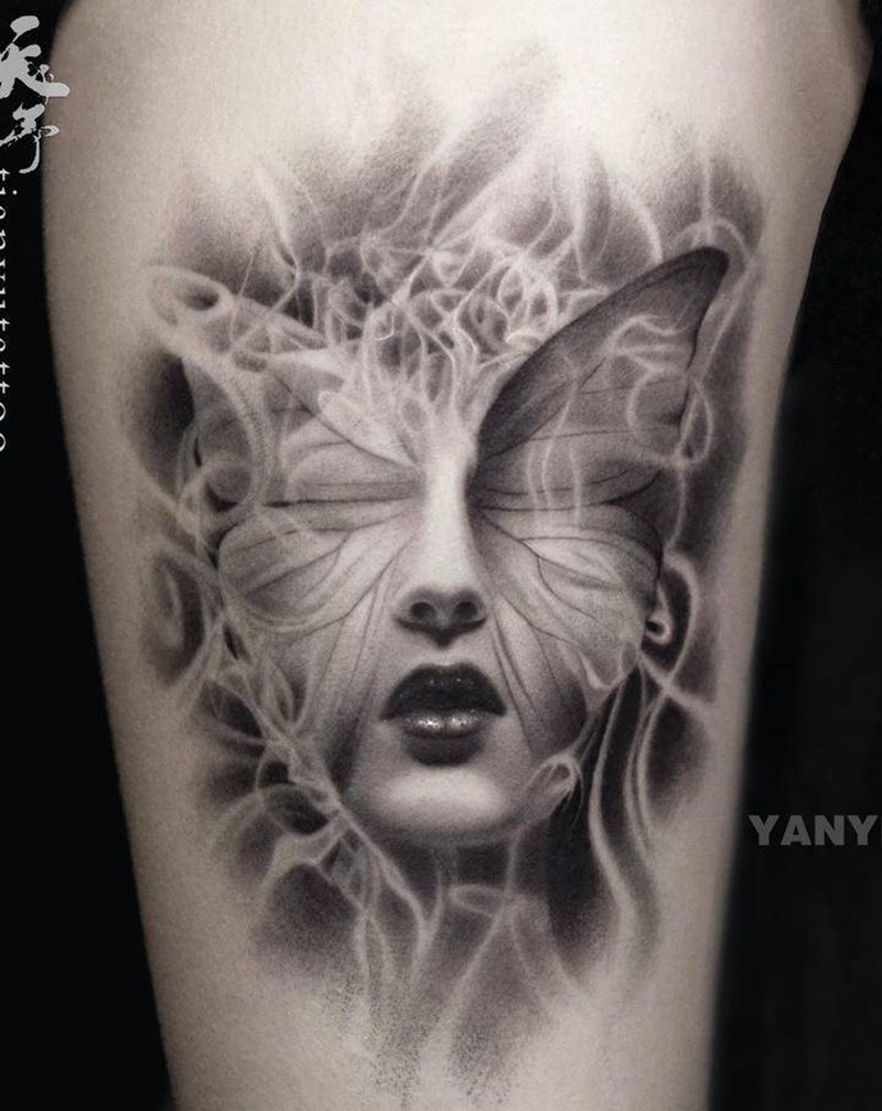 腿部写实作品纹身图片_腿部欧美写实纹身图案