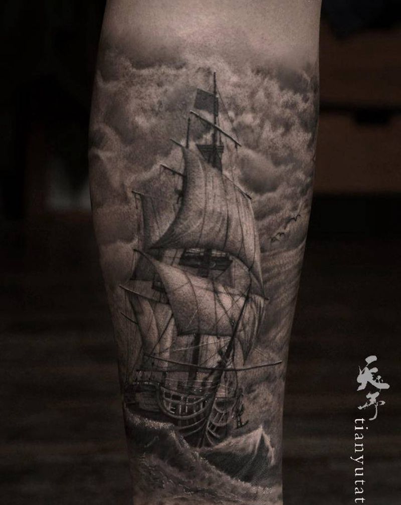 写实作品纹身图片_腿部欧美写实纹身图案