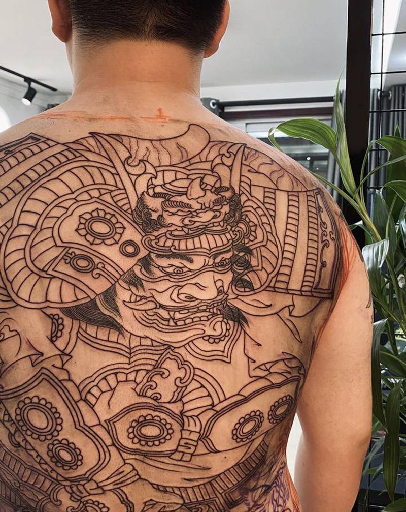 武士纹身图片_背部新传统纹身图案