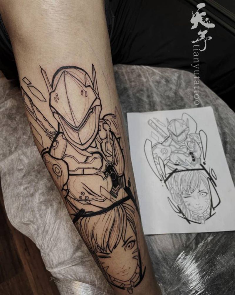 守望先锋纹身图片_腿部New School纹身图案