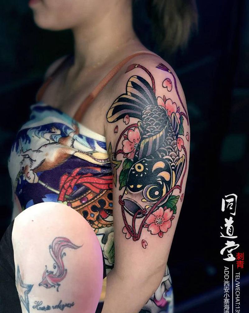 遮盖陈旧纹身-鲤鱼纹身图片_手臂Old SchoolNew School纹身图案