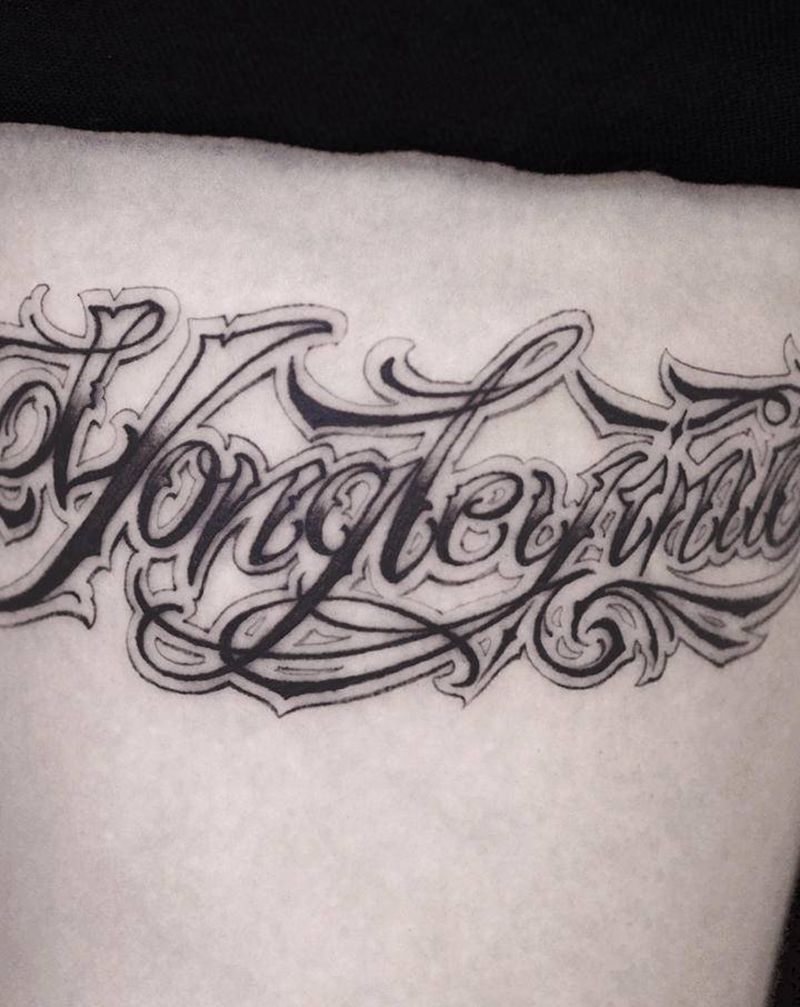 花体字作品纹身图片_腿部花体字纹身图案