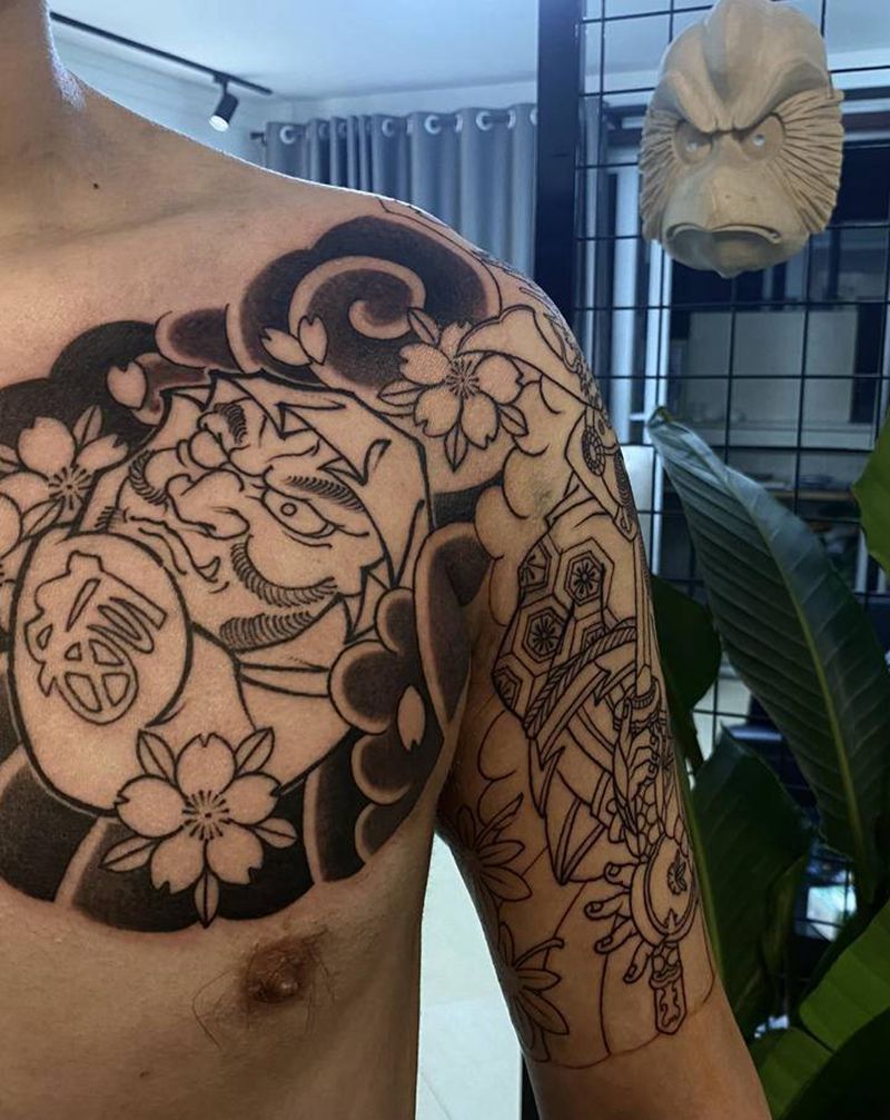 达摩蛋纹身图片_胸部新传统纹身图案