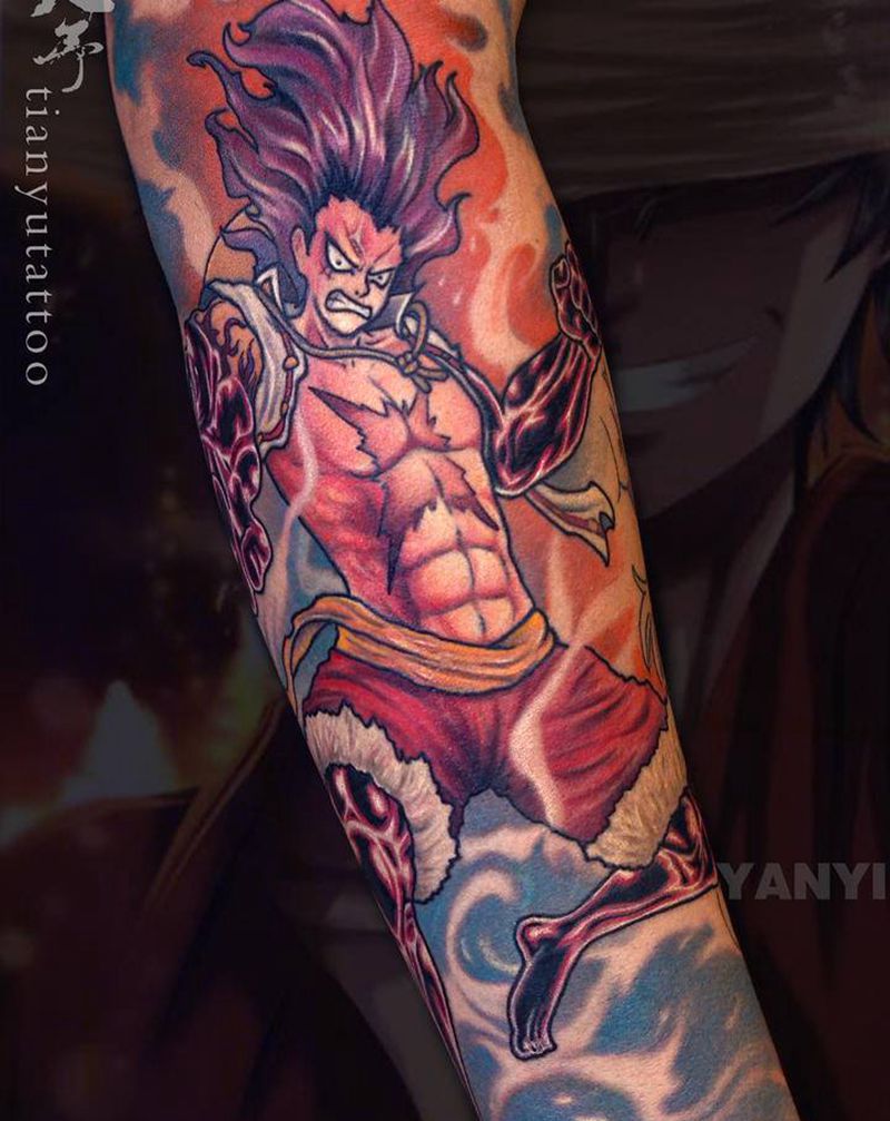 路飞纹身图片_手臂手部New School路飞动漫海贼王纹身图案