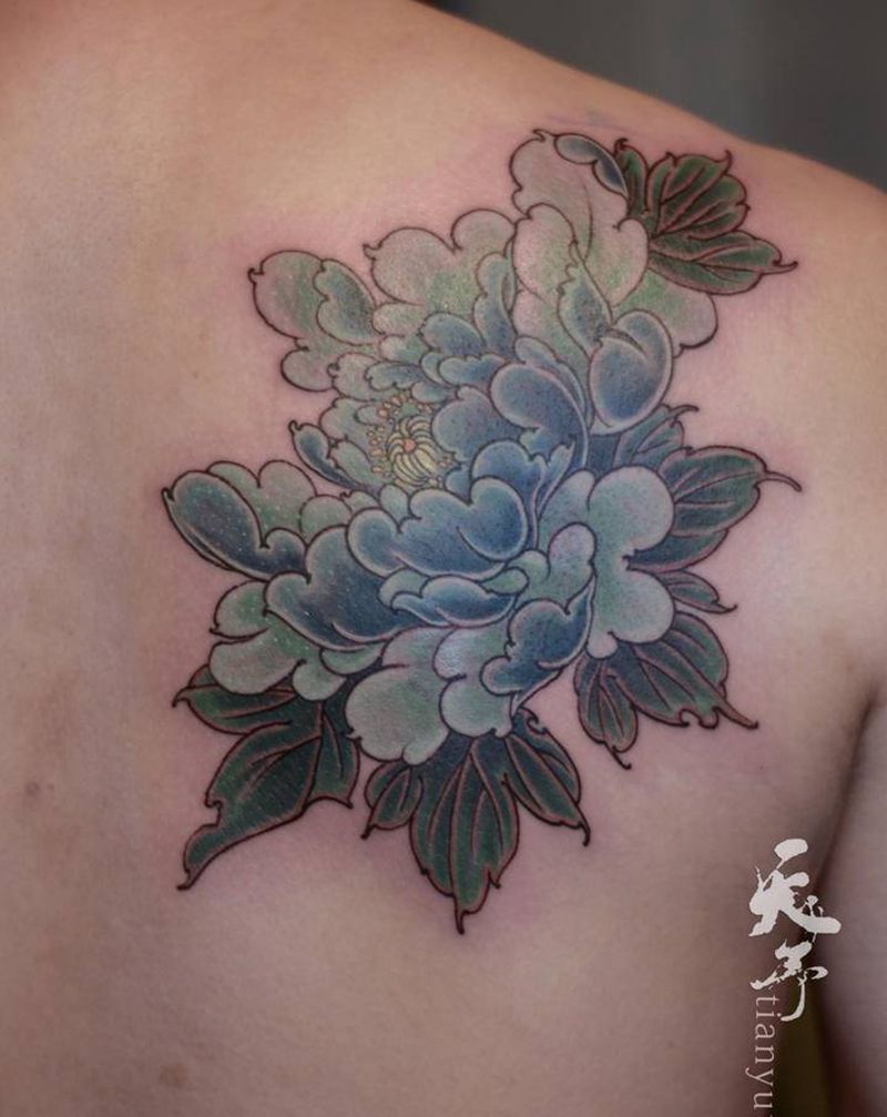 西安天予刺青遮盖作品纹身图片_背部新传统纹身图案