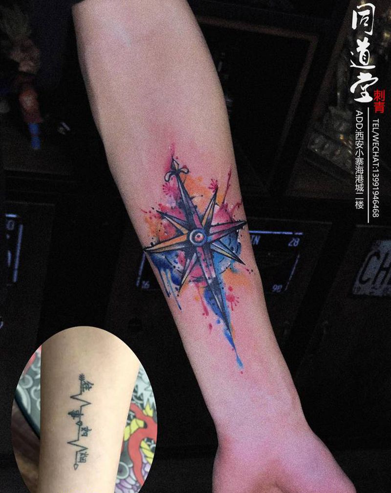 遮盖小纹身纹身图片_手臂New School水彩纹身图案