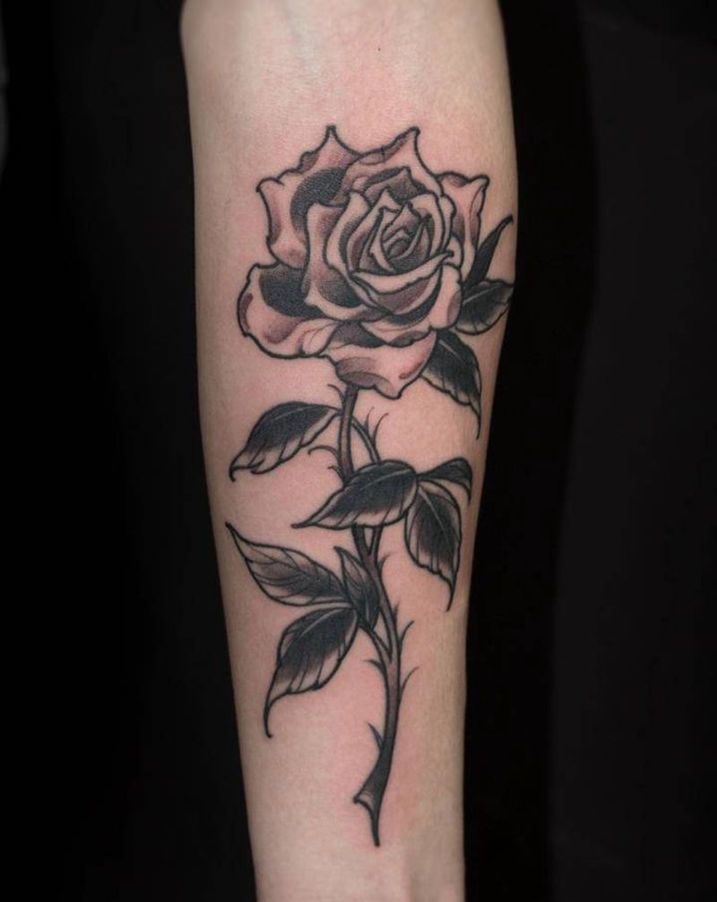 恶之花纹身图片_手臂New School玫瑰纹身图案