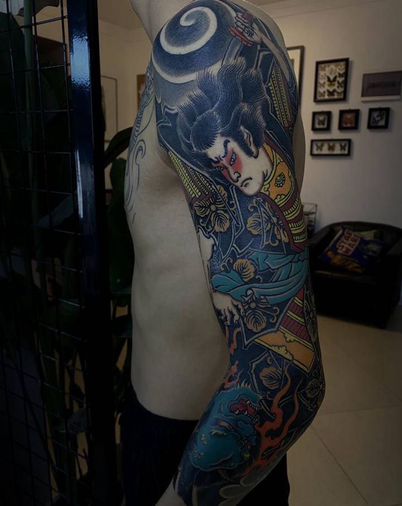 武士纹身图片_手臂胸部新传统老传统纹身图案