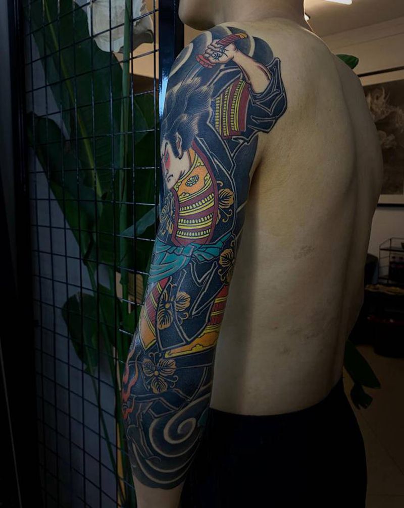 武士纹身图片_手臂新传统老传统纹身图案