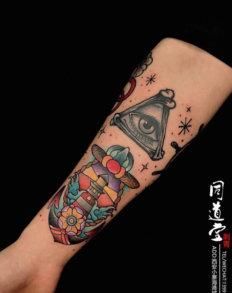 一盏航行灯纹身图片_手臂Old SchoolNew School纹身图案