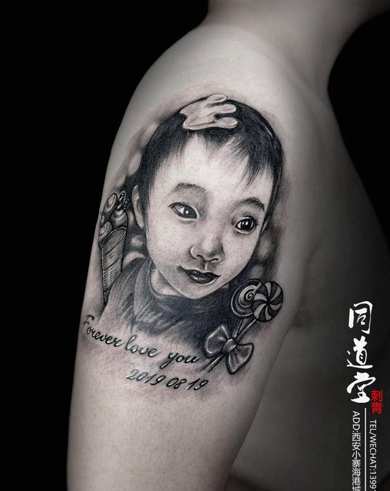 父爱纹身图片_手臂欧美写实纹身图案