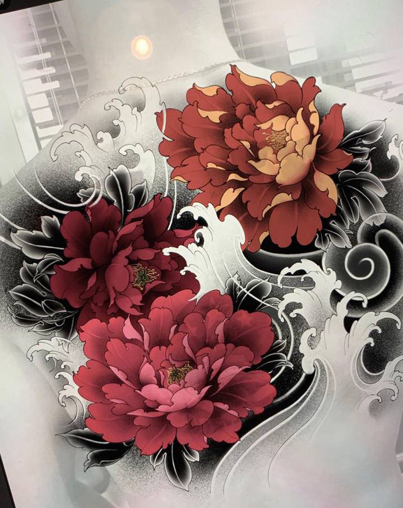 遮盖手稿纹身图片_背部新传统老传统纹身图案