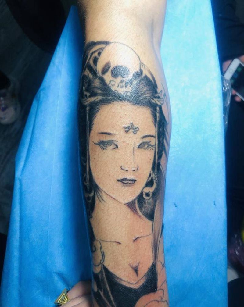 小臂艺妓纹身图片_手臂新传统纹身图案