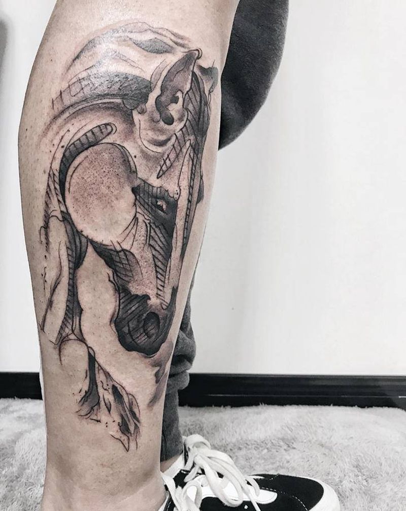 速写 马纹身图片_腿部几何纹身图案