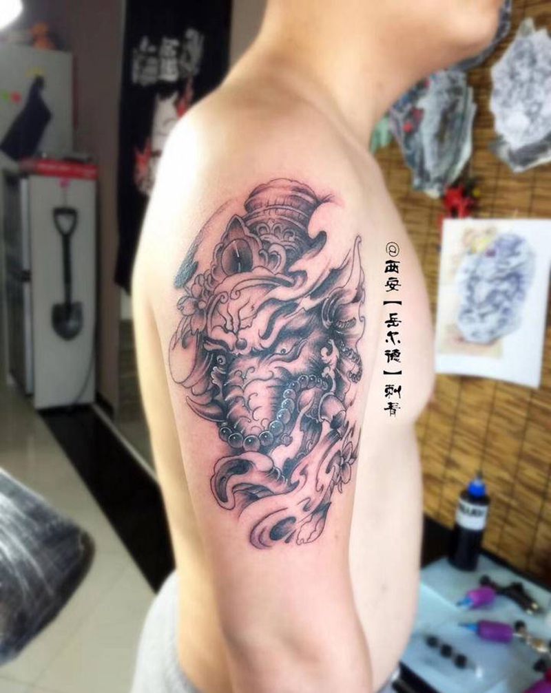 象神纹身图片_手臂新传统纹身图案