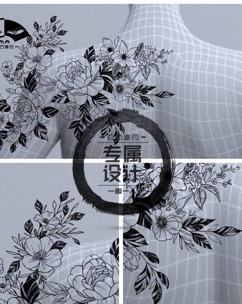 《素花2》纹身图片_背部几何花纹身图案