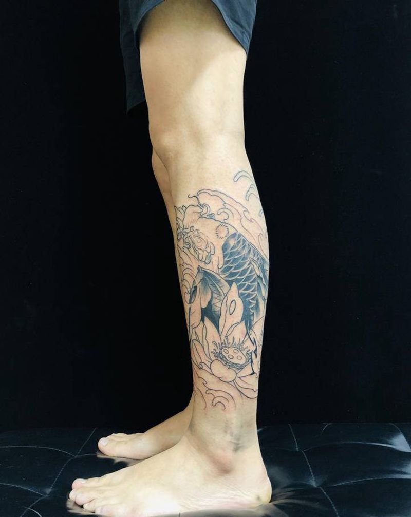 包小腿纹身图片_腿部新传统纹身图案