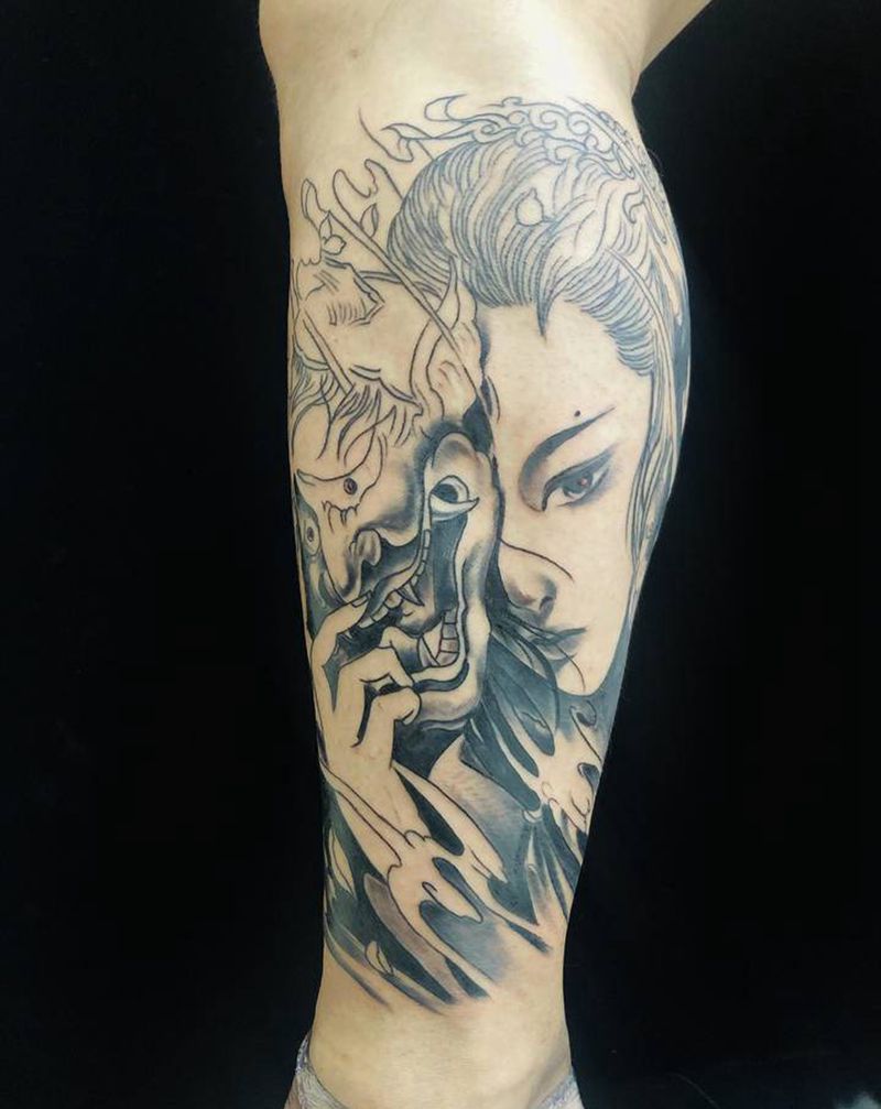 小腿龙姬（未完成）纹身图片_腿部新传统纹身图案