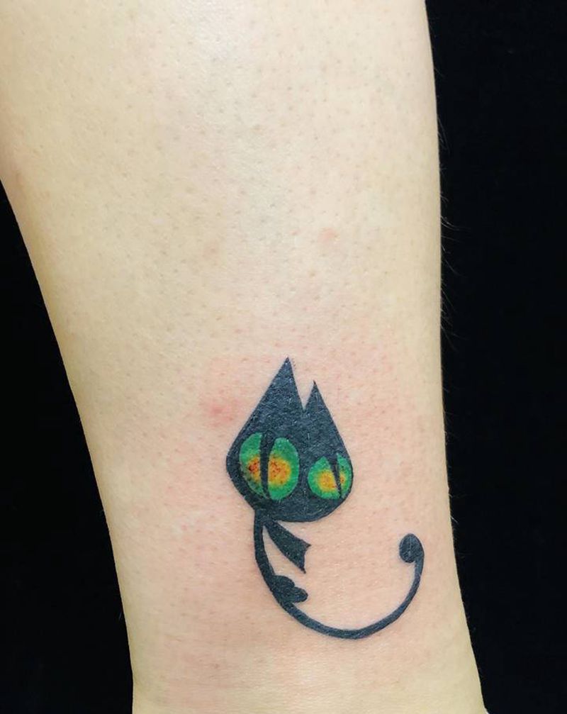 小清新猫咪纹身图片_腿部新传统纹身图案