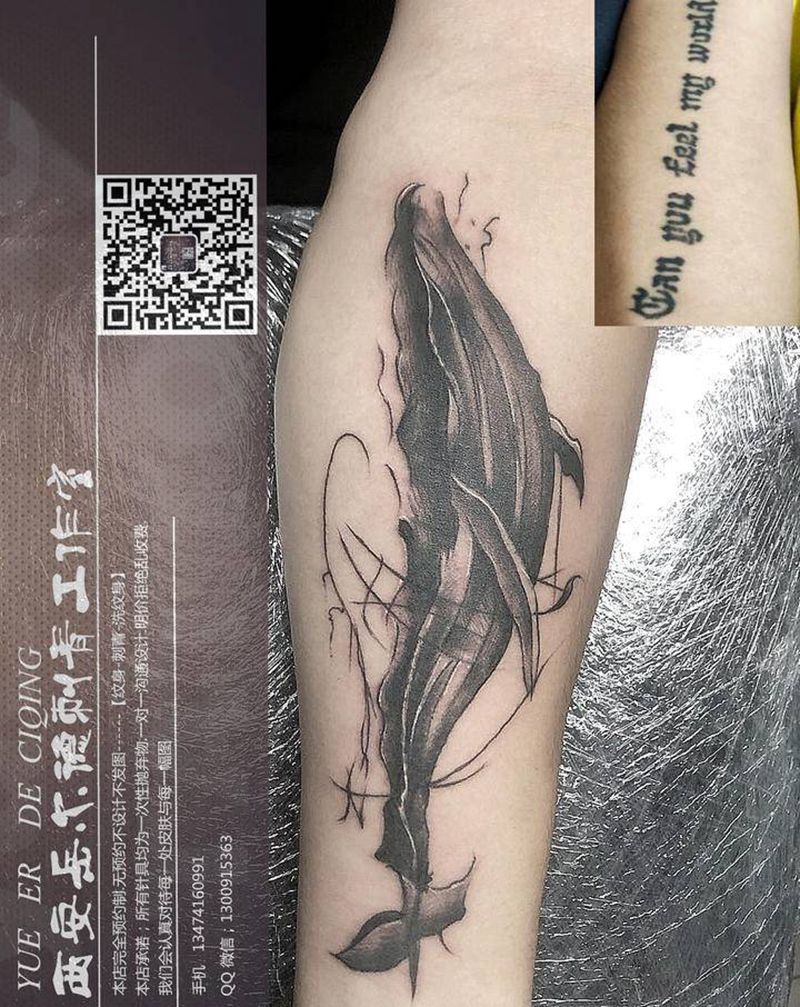 鲸,遮盖纹身图片_手臂水墨纹身图案