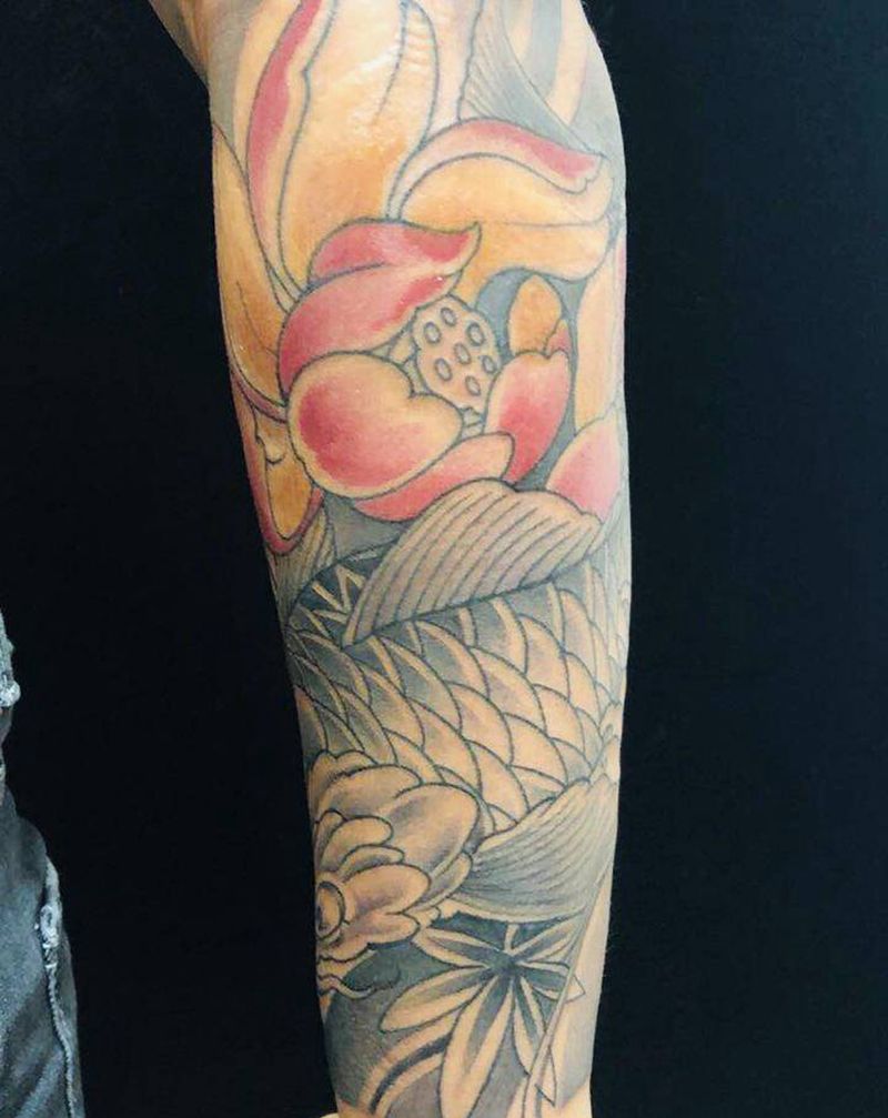 花臂纹身图片_手臂新传统纹身图案