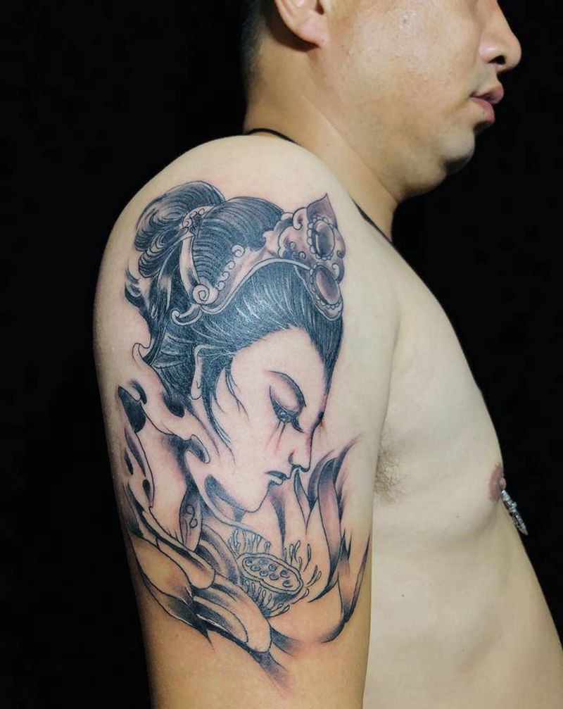 艺妓纹身图片_手臂新传统纹身图案