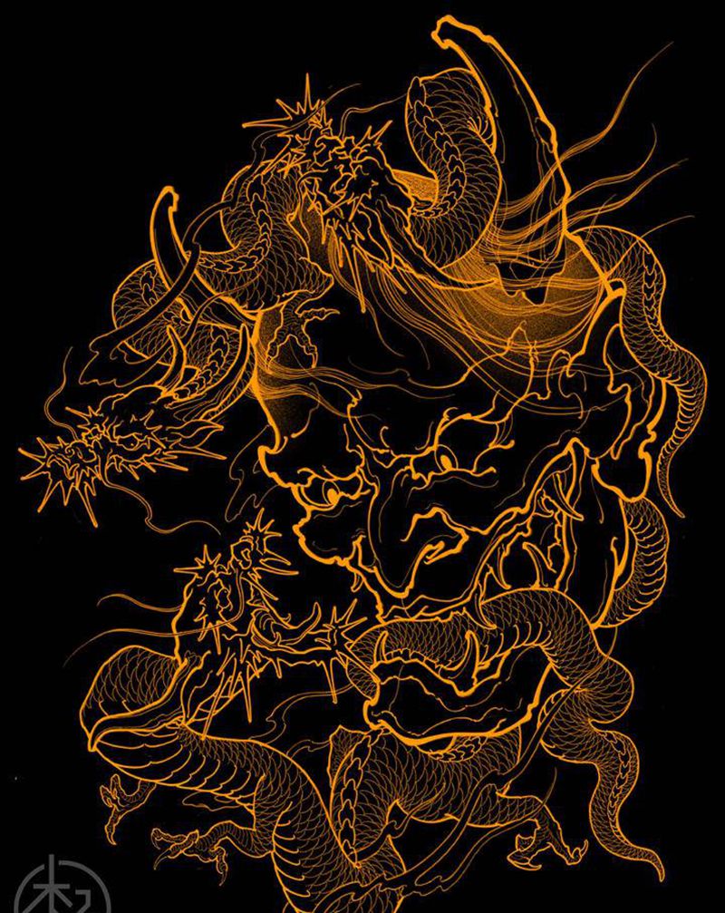 传统纹身手稿纹身图片_手臂背部新传统老传统龙孙悟空齐天大圣纹身图案