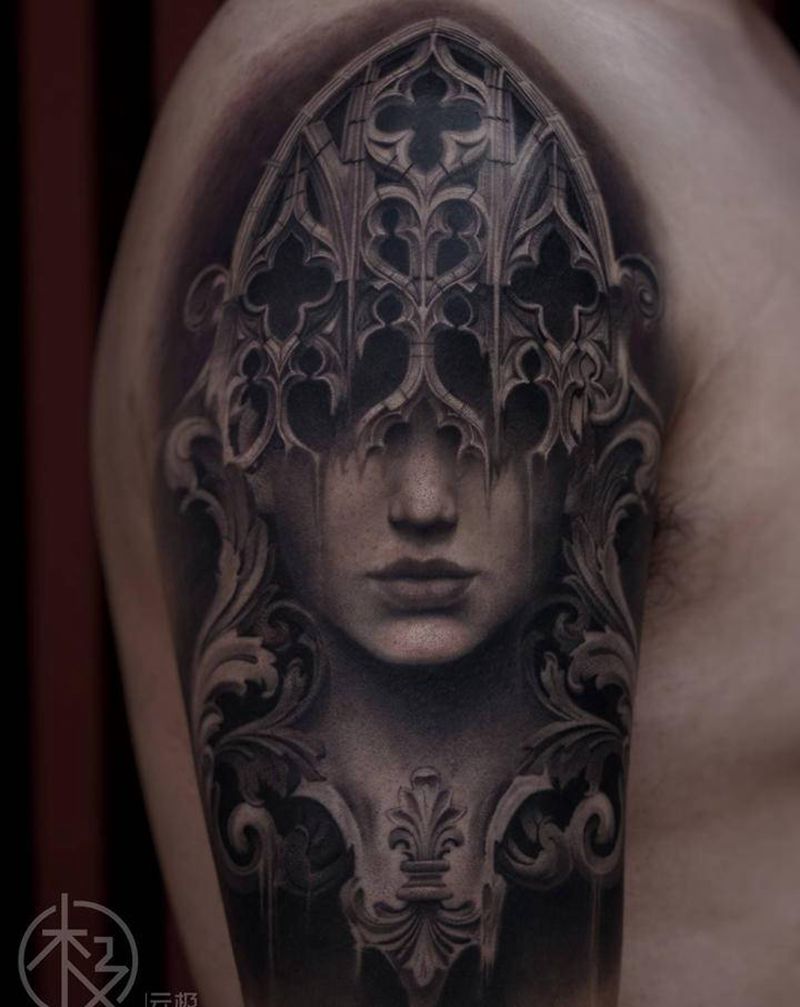 写实作品纹身图片_欧美写实肖像窗花写实纹身图案