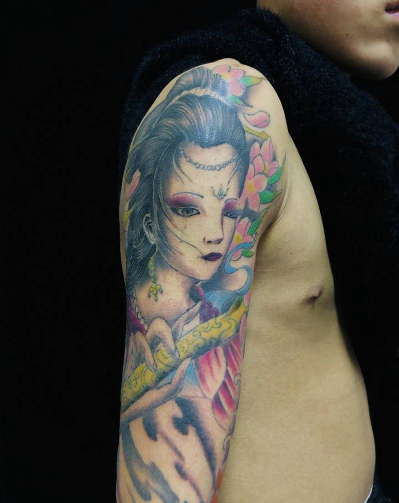 花臂纹身图片_手臂新传统纹身图案