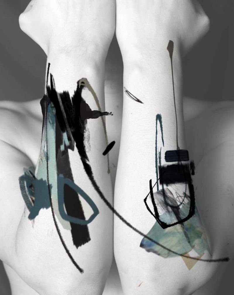 《惘》纹身图片_手臂手部水彩水墨抽象绿色清新纹身图案