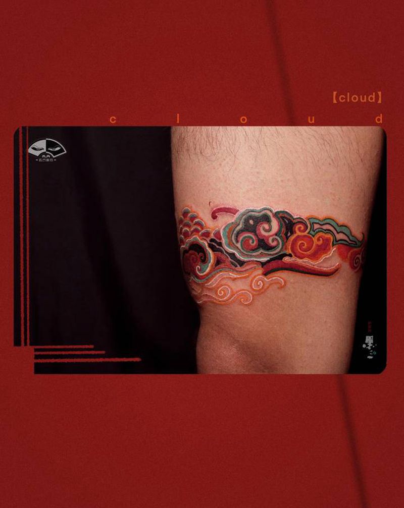 【雲】腿环设计。纹身图片_腿部水彩水墨纹身图案