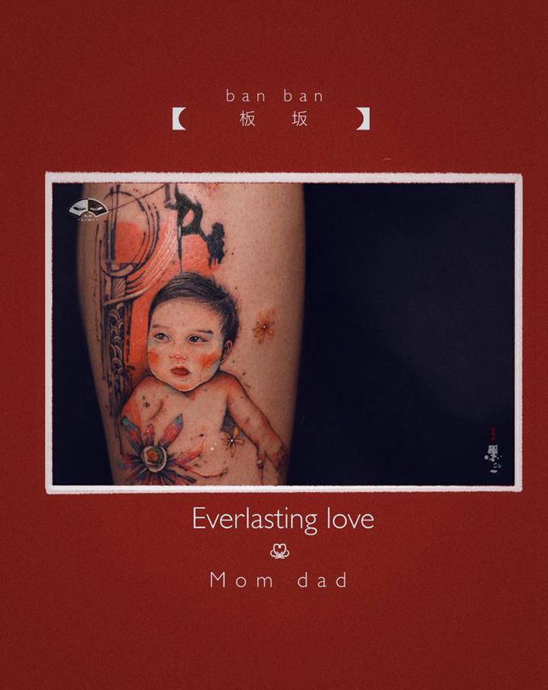 【板板】纹身图片_腿部水墨水彩纹身图案