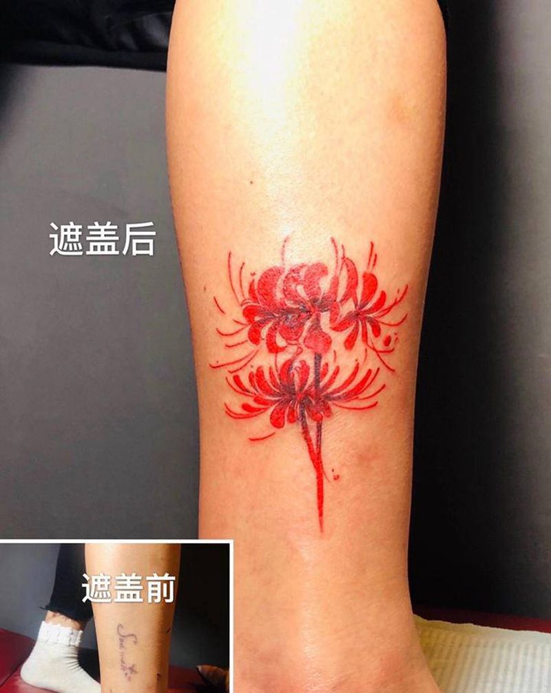 彼岸花纹身图片_腿部纹身图案