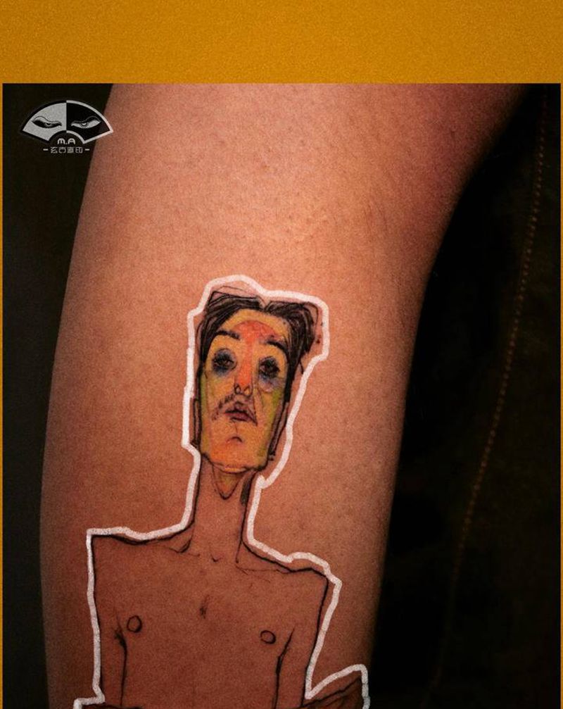 【埃贡·席勒】纹身图片_腿部艺术纹身图案