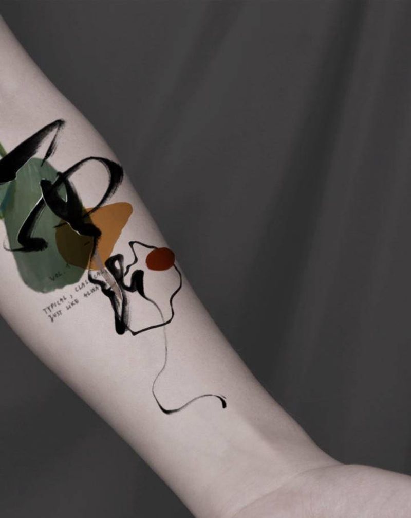 汉字纹身图片_手臂水彩水墨汉字书法清新纹身图案