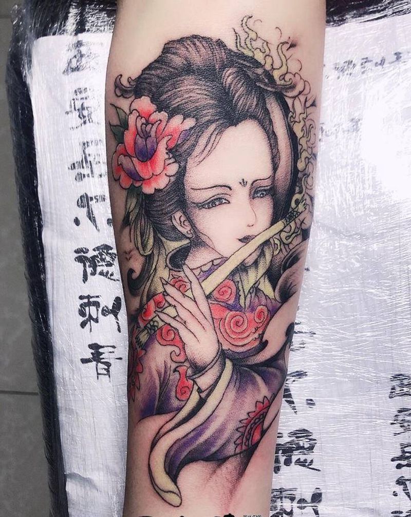 艺妓纹身图片_手臂新传统纹身图案