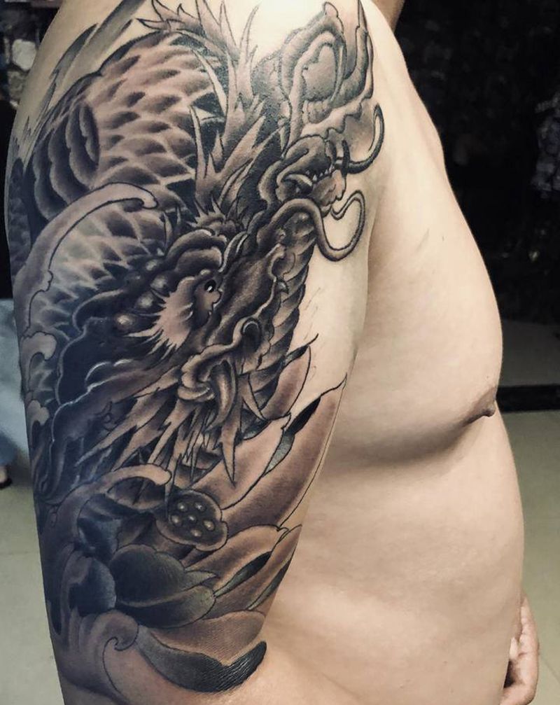 龙纹身图片_手臂新传统纹身图案
