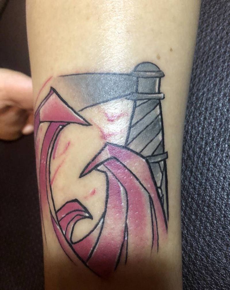 水浪灯塔纹身图片_腿部Old SchoolNew School纹身图案