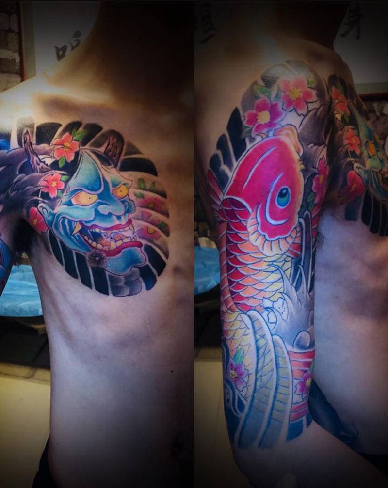 半甲纹身图片_手臂胸部纹身图案