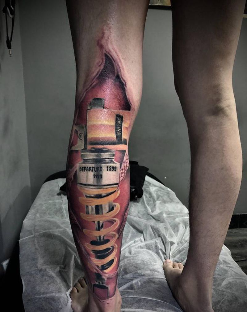 机械腿纹身图片_腿部欧美写实纹身图案