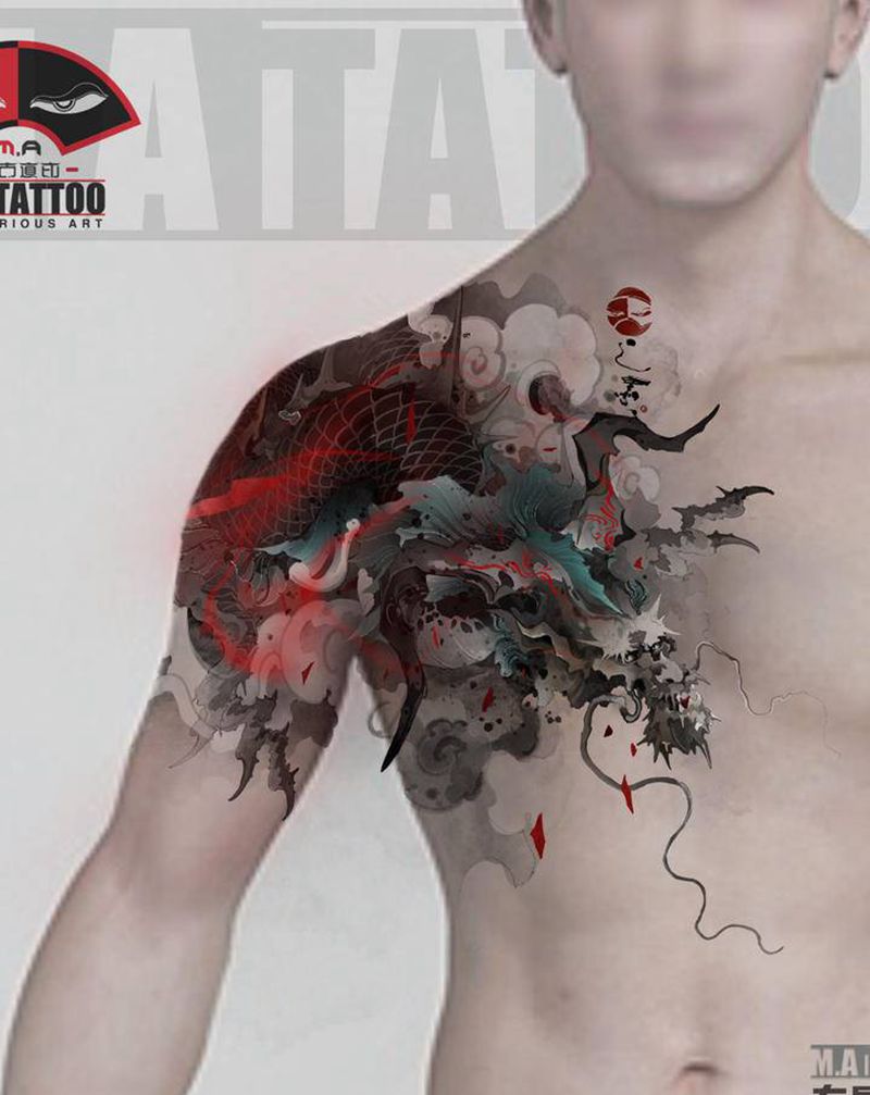 《龙》纹身图片_手臂胸部水墨龙纹身图案