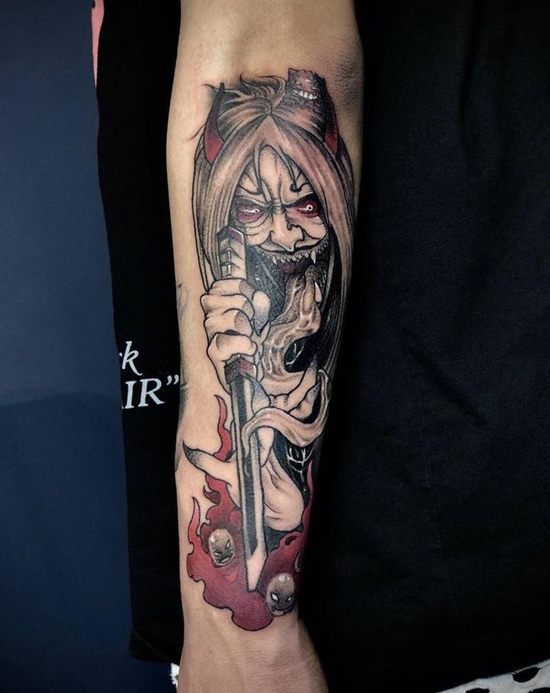 死神尸鬼封尽纹身图片_手臂Old School点刺纹身图案