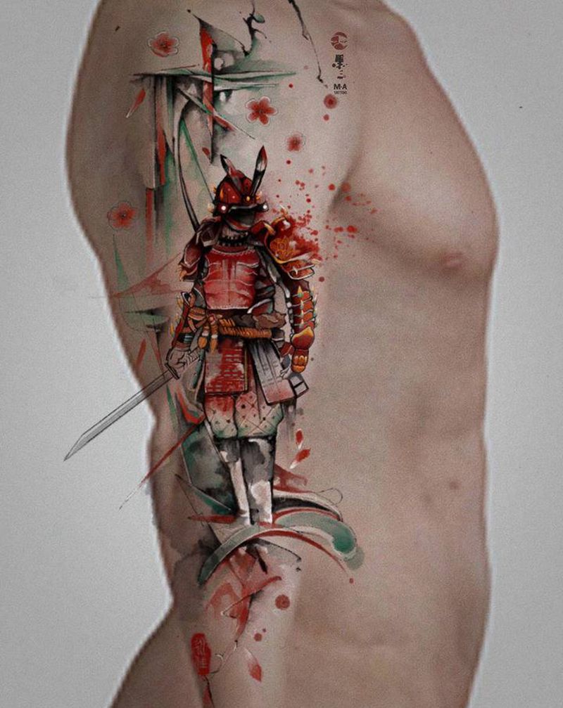 【兔子武士】纹身图片_手臂水墨水彩爱情纹身图案